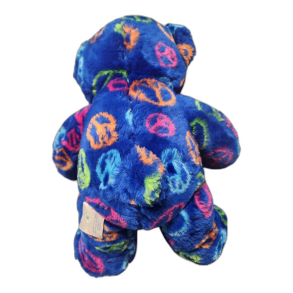 Build A Bear BAB Workshop Blue Peace Sign Hippie Bear Stuffed Animal Plush - Picture 2 of 6